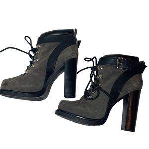Nine West Platform Smokino Suede Lace Up Bootie Heels. Size 7.5.